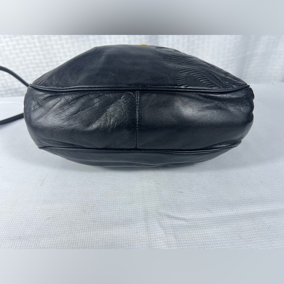 Vintage Loewe Black Leather Shoulder Bag with Embossed Anagram & Gold Ring - Picture 6 of 12